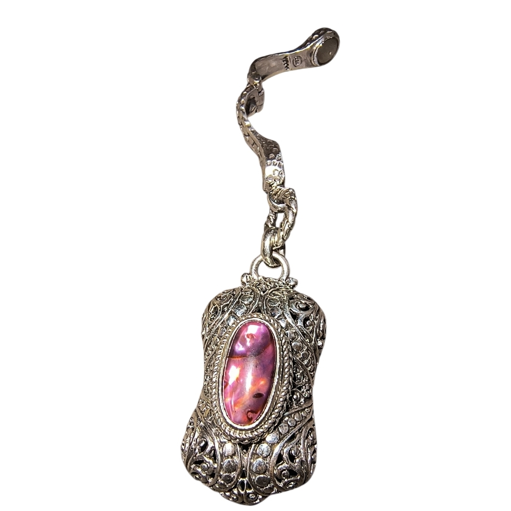 Sarda Bali Pink Abalone Quartz Triplet Pendant Enhancer Magnetic Clasp Mint - Picture 6 of 10